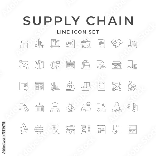 Set line icons of supply chain