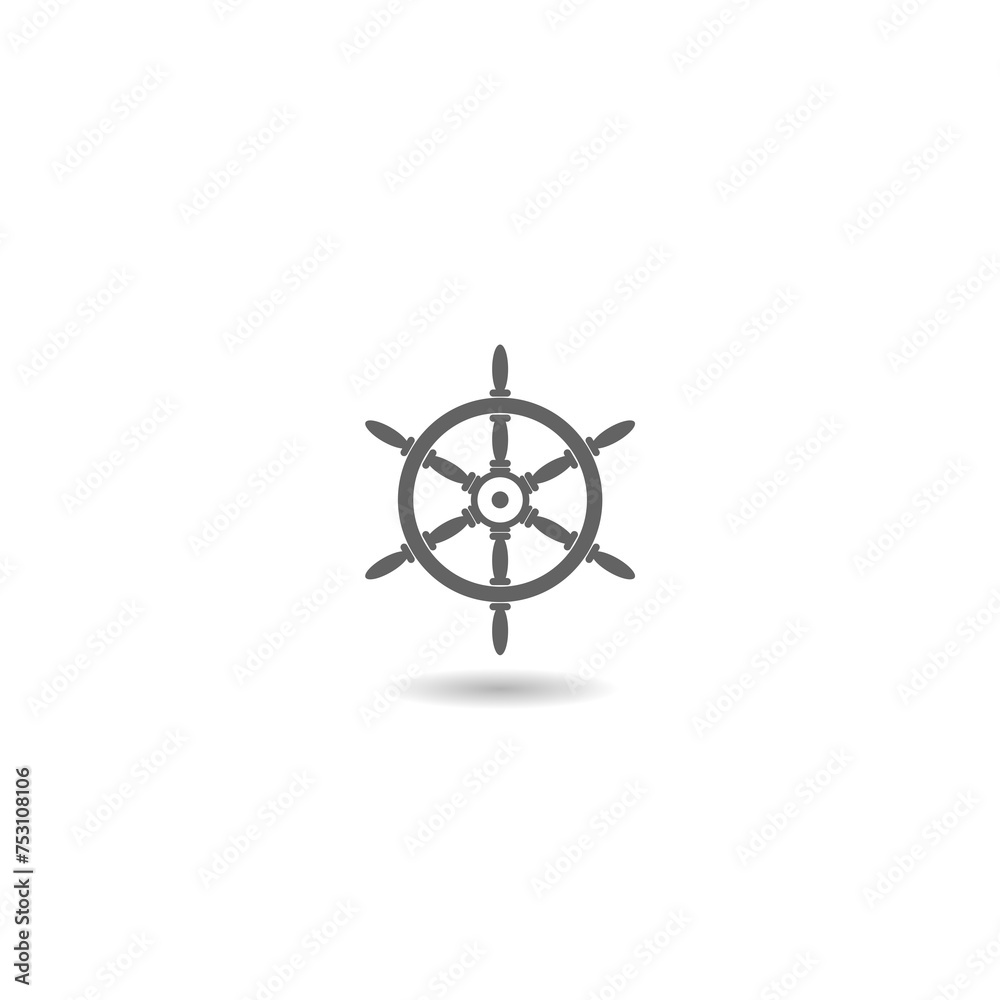 Obraz premium Ship steering wheel icon with shadow
