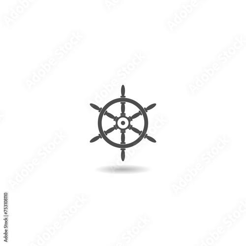 Ship steering wheel icon with shadow