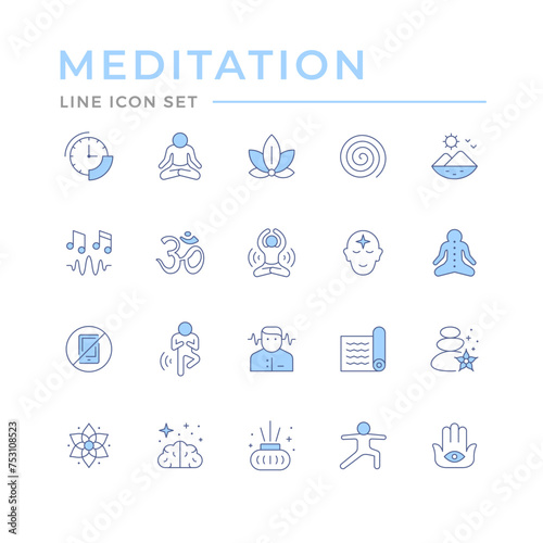 Set color line icons of meditation