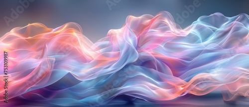 Fusion of 3D transparent glass ribbons and dynamic holographic waves transforms a white abstract canvas into an enchanting background for banners and wallpapers