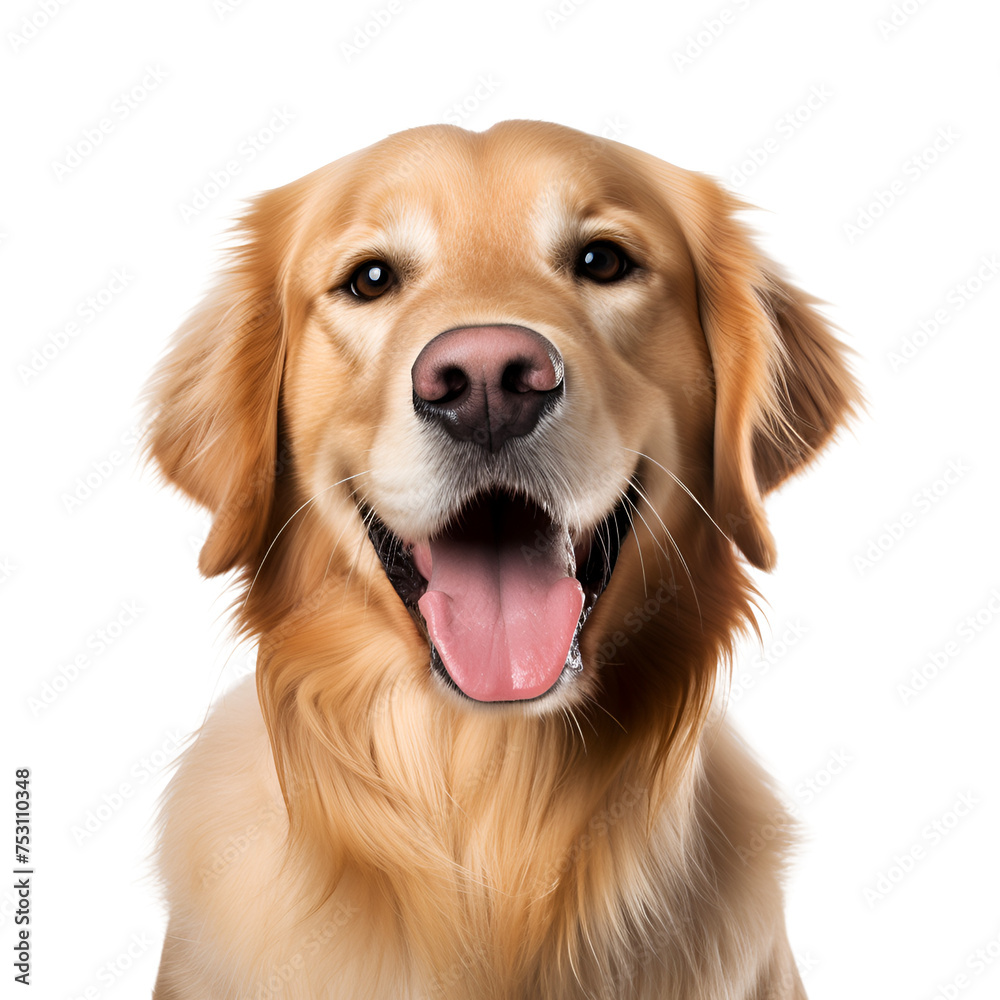 Portrait of a happy golden retriever dog in close up, Isolated on Transparent Background, PNG
