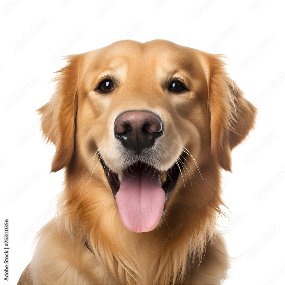 Golden retriever dog: A close up portrait of happiness, Isolated on Transparent Background, PNG