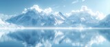 Abstract Panoramic Wallpaper Showcasing Northern Futuristic Landscape Calm Waters Simple Geometric Mirror Arches Pastel Blue Gradient Sky Embraced By Minimal Aesthetic Arctic Landscape