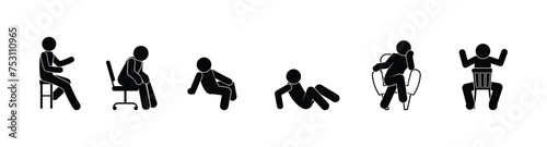 people icons set, man sitting, human silhouette