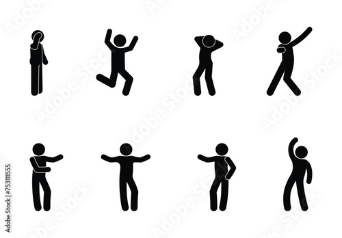 people icons set, man standing, human silhouette