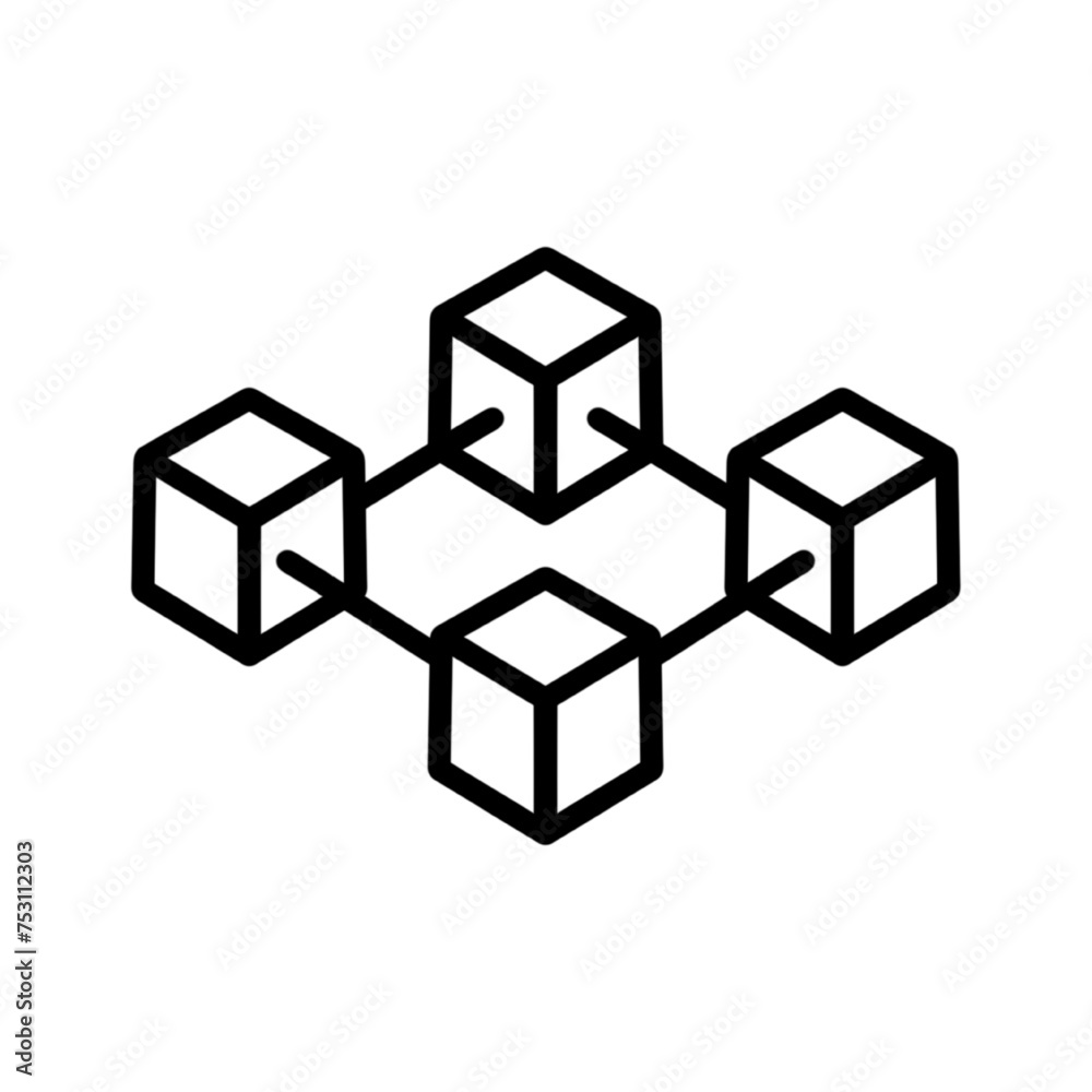 Blockchain vector icon or design element in outline style