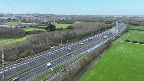 ariel view of M50 motorway in dublin, ireland