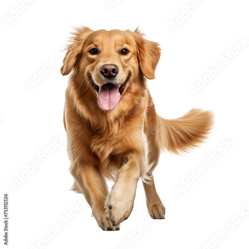 Happy and playing, a full body photo of a golden retriever dog running, Isolated on Transparent Background, PNG