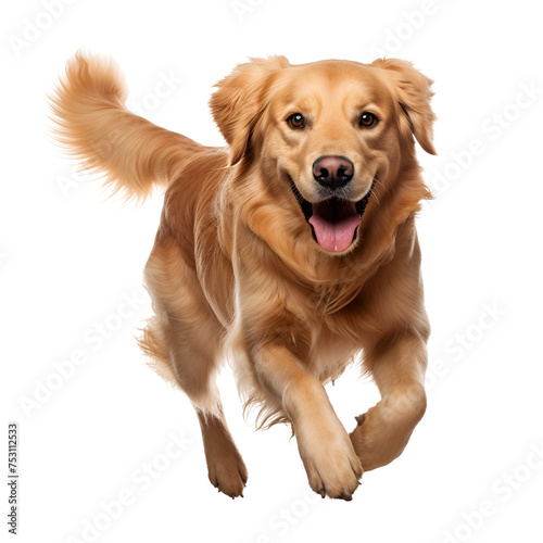 Golden retriever dog, happy and playing, captured in a full body photo, Isolated on Transparent Background, PNG