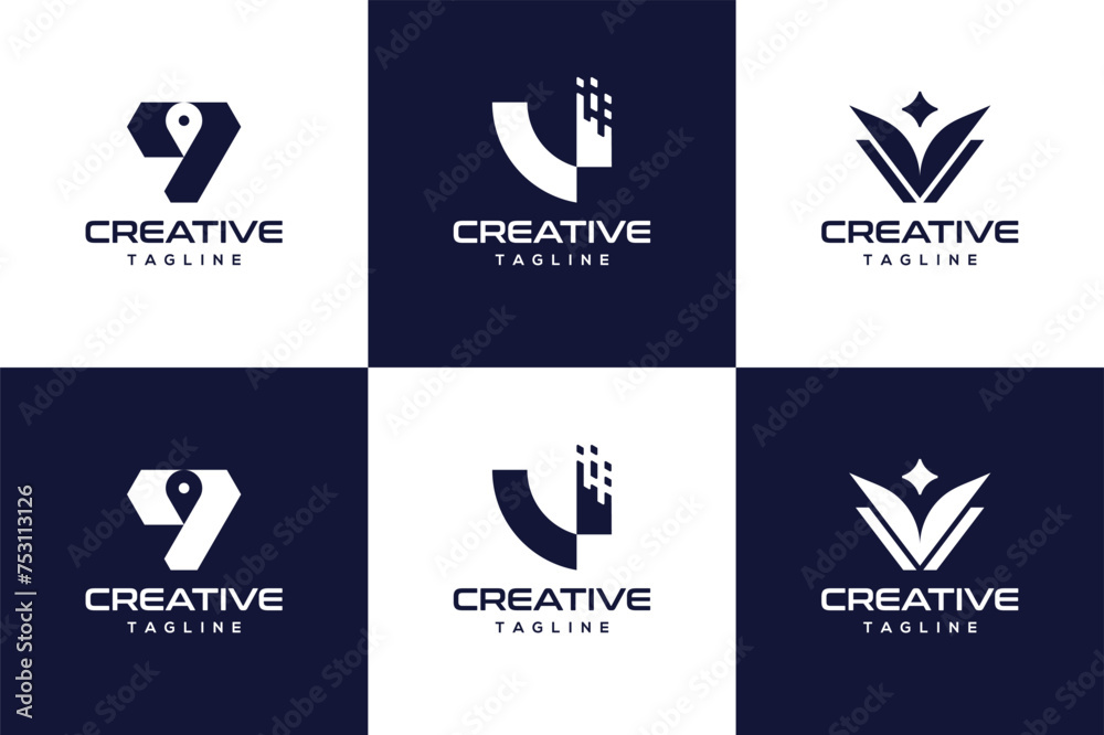 Abstract logo alphabet collection with letters. Geometric abstract logo design