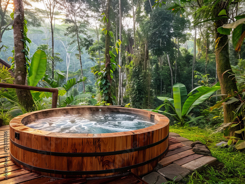 Large wooden jacuzzi in  the forest, © Edgar Martirosyan