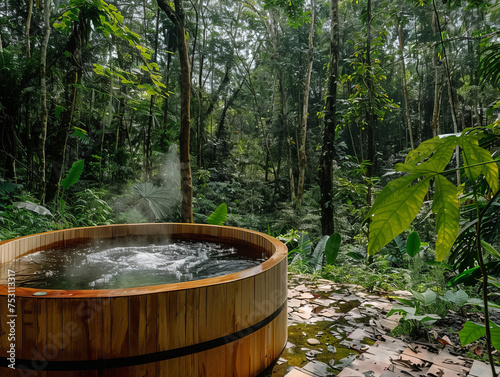 Large wooden jacuzzi in  the forest, © Edgar Martirosyan