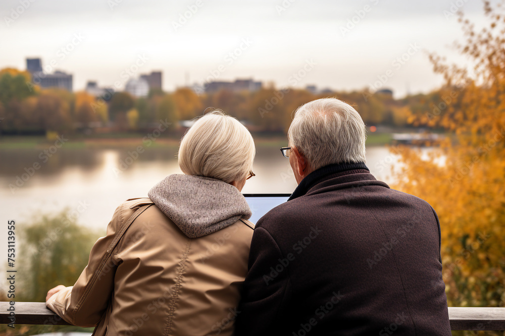 Generative AI portrait of elderly beautiful people loving couple enjoying summer time outdoors Generative AI portrait of elderly beautiful people loving couple enjoying summer time outdoors