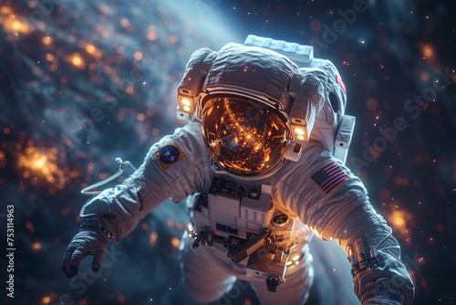Astronaut floating effortlessly among the sparkling stars, embodying human exploration and adventure in space #753114963