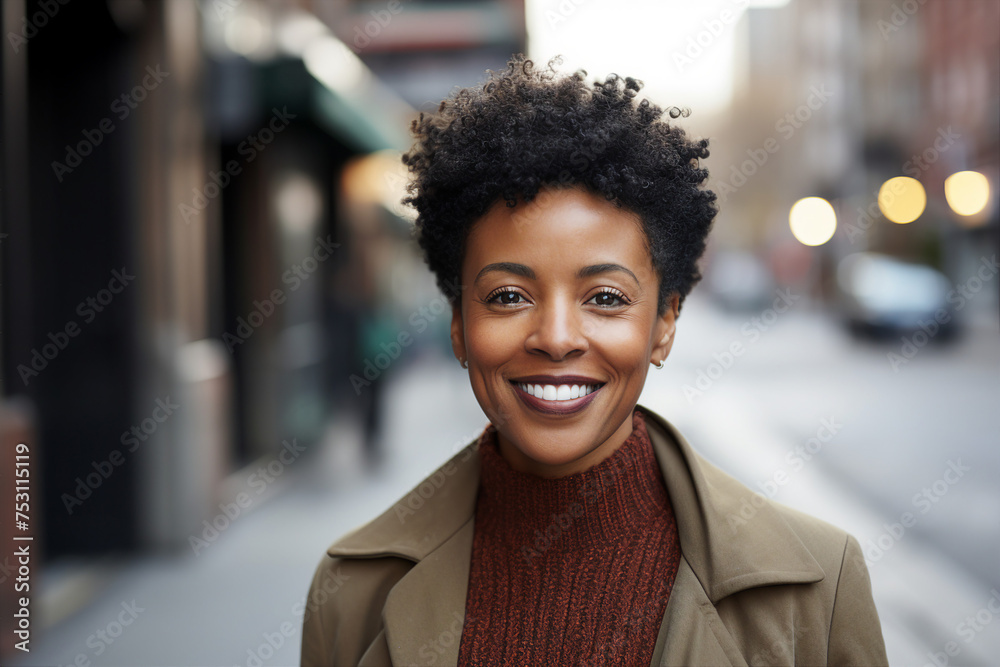 Generative ai photo of cheerful nice businesswoman lady in modern city Generative ai photo of cheerful nice businesswoman lady in modern city
