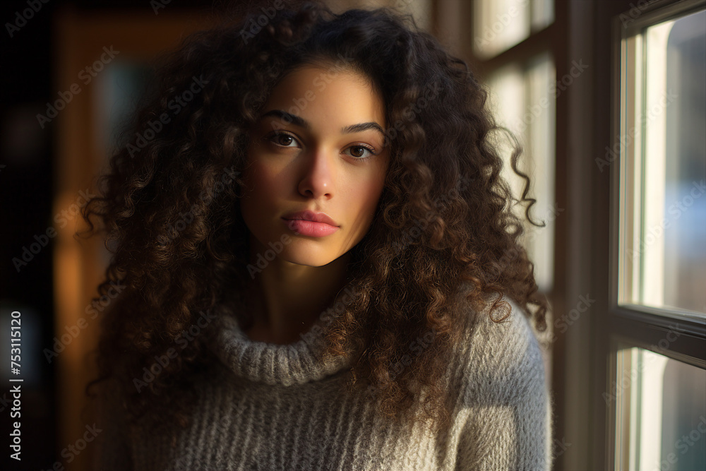 Fototapeta premium Generative AI image of lovely woman over blurred background