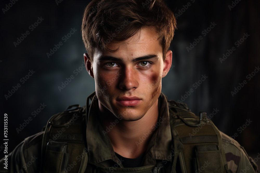 AI generated portrait of a confident strong courageous Ukrainian soldier AI generated portrait of a confident strong courageous Ukrainian soldier