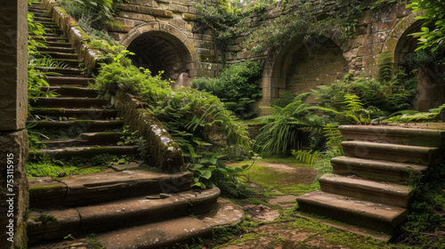 Overgrown Staircase in Abandoned Mansion - Nature Reclaims Architecture