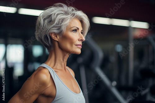 Elderly people pensioners working out in modern interior big spacious gym Generative AI illustration