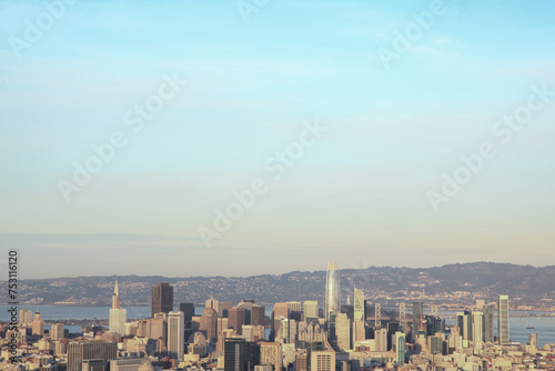 Aerial view of San Francisco Before sunset from Twin peaks, California, USA. © pumppump