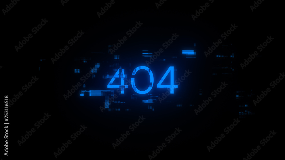3D rendering error 404 text with screen effects of technological glitches 3D rendering error 404 text with screen effects of technological glitches