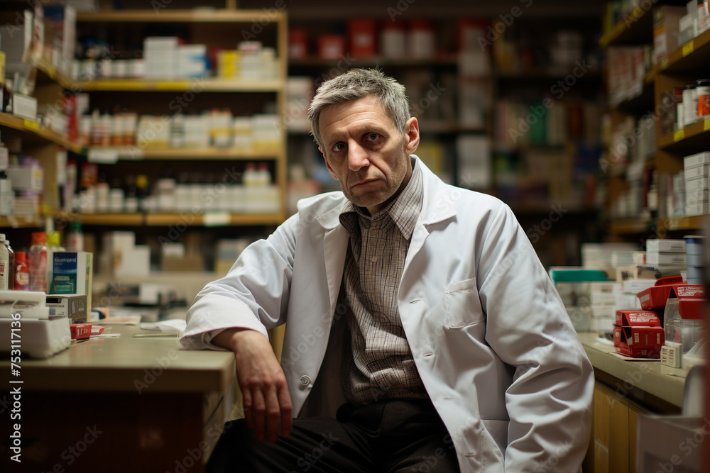Smiling cheerful confident pharmacist in drugstore store shop Generative AI Smiling cheerful confident pharmacist in drugstore store shop Generative AI