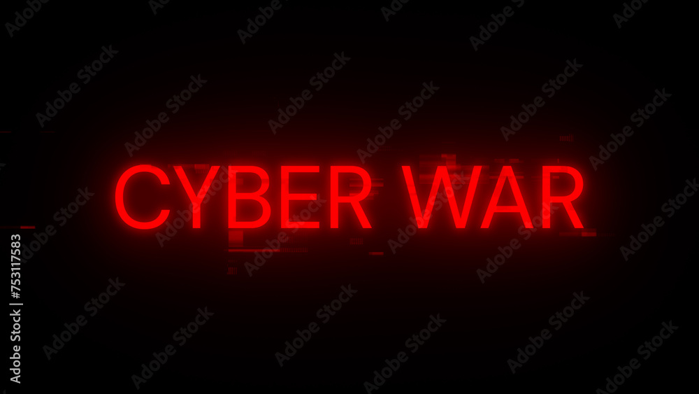 3D rendering cyber war text with screen effects of technological glitches