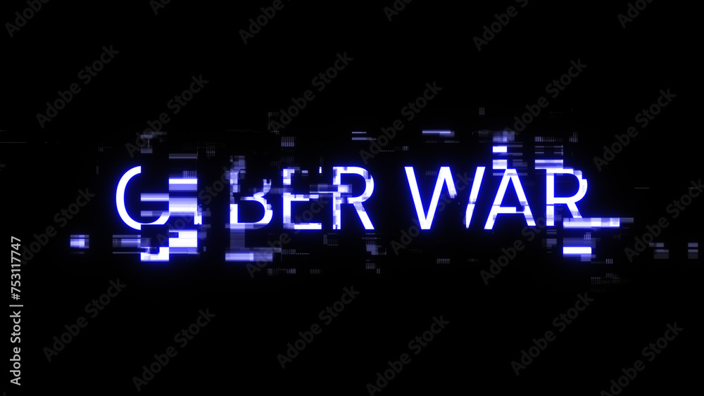 3D rendering cyber war text with screen effects of technological glitches