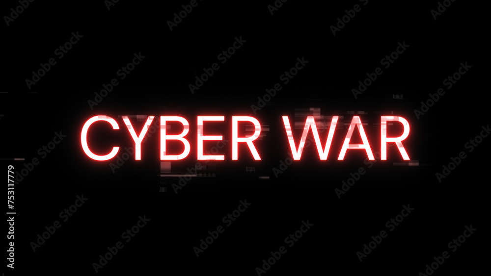 3D rendering cyber war text with screen effects of technological glitches