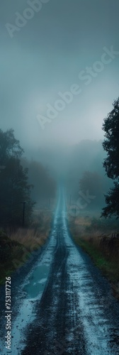 Mystical Blue Fog End of Road Textured Wallpaper Generative AI