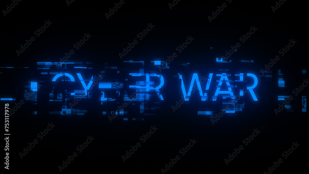 3D rendering cyber war text with screen effects of technological glitches 3D rendering cyber war text with screen effects of technological glitches