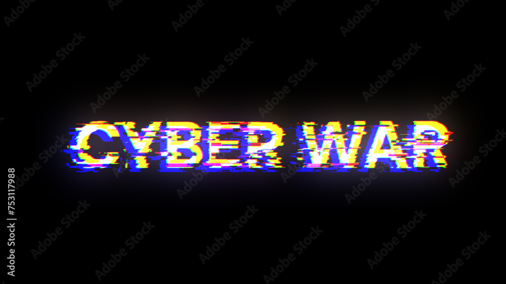 3D rendering cyber war text with screen effects of technological glitches