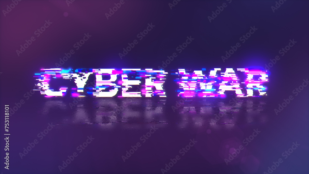 3D rendering cyber war text with screen effects of technological glitches 3D rendering cyber war text with screen effects of technological glitches