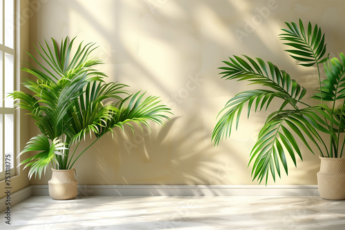 palm tree as decorative plant towards wall