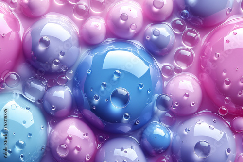Neon colored drops Background with Purple blue foam bubbles 