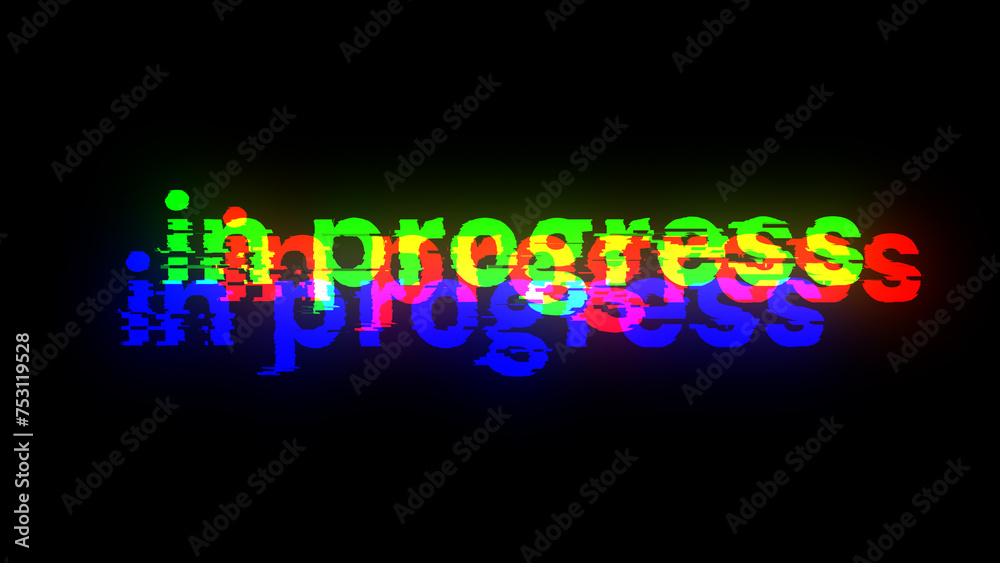 3D rendering in progress text with screen effects of technological glitches 3D rendering in progress text with screen effects of technological glitches