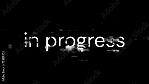 3D rendering in progress text with screen effects of technological glitches