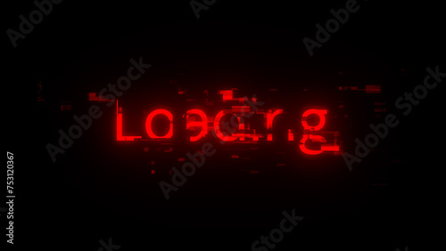 3D rendering loading text with screen effects of technological glitches