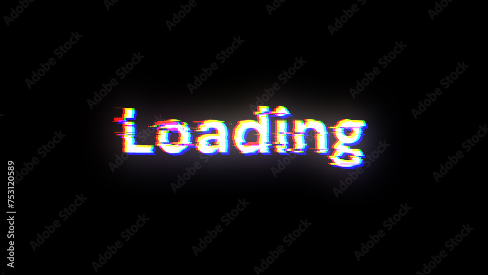 3D rendering loading text with screen effects of technological glitches 3D rendering loading text with screen effects of technological glitches