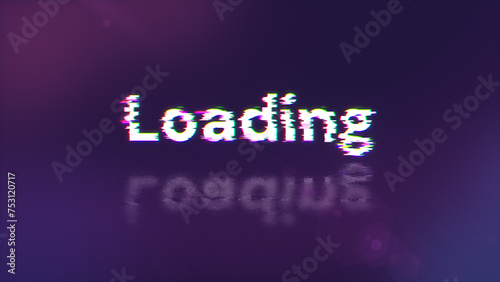 3D rendering loading text with screen effects of technological glitches