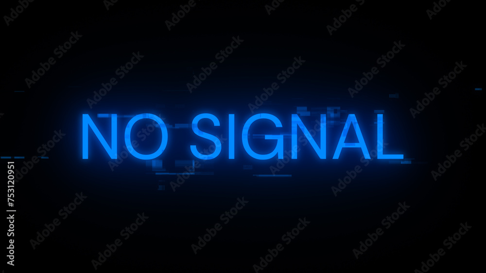 3D rendering no signal text with screen effects of technological glitches 3D rendering no signal text with screen effects of technological glitches