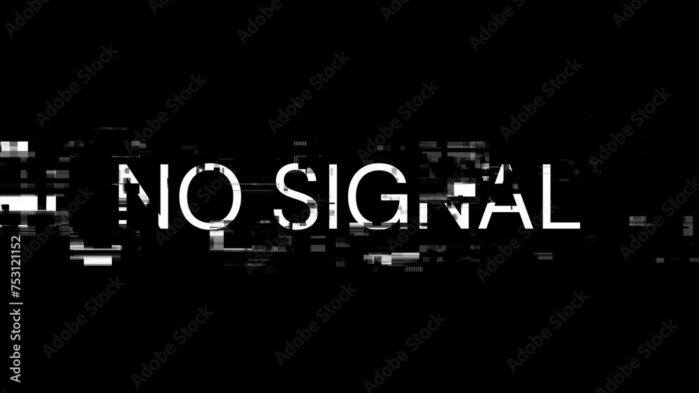3D rendering no signal text with screen effects of technological glitches 3D rendering no signal text with screen effects of technological glitches