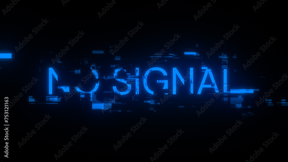 3D rendering no signal text with screen effects of technological glitches 3D rendering no signal text with screen effects of technological glitches