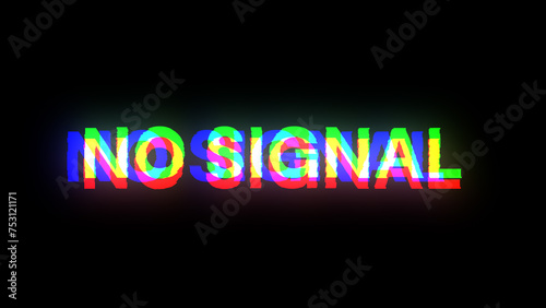 3D rendering no signal text with screen effects of technological glitches
