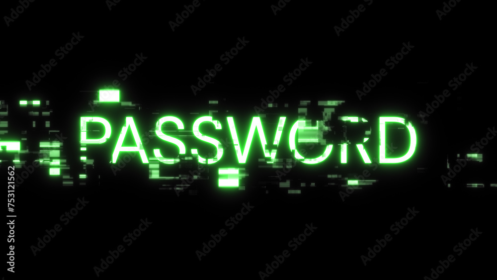 3D rendering password text with screen effects of technological glitches 3D rendering password text with screen effects of technological glitches