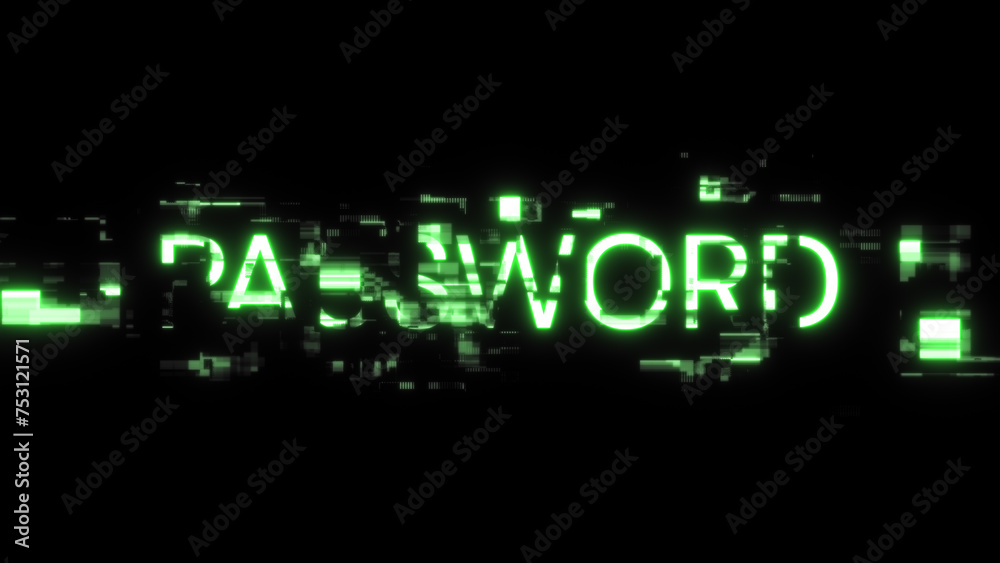 3D rendering password text with screen effects of technological glitches 3D rendering password text with screen effects of technological glitches