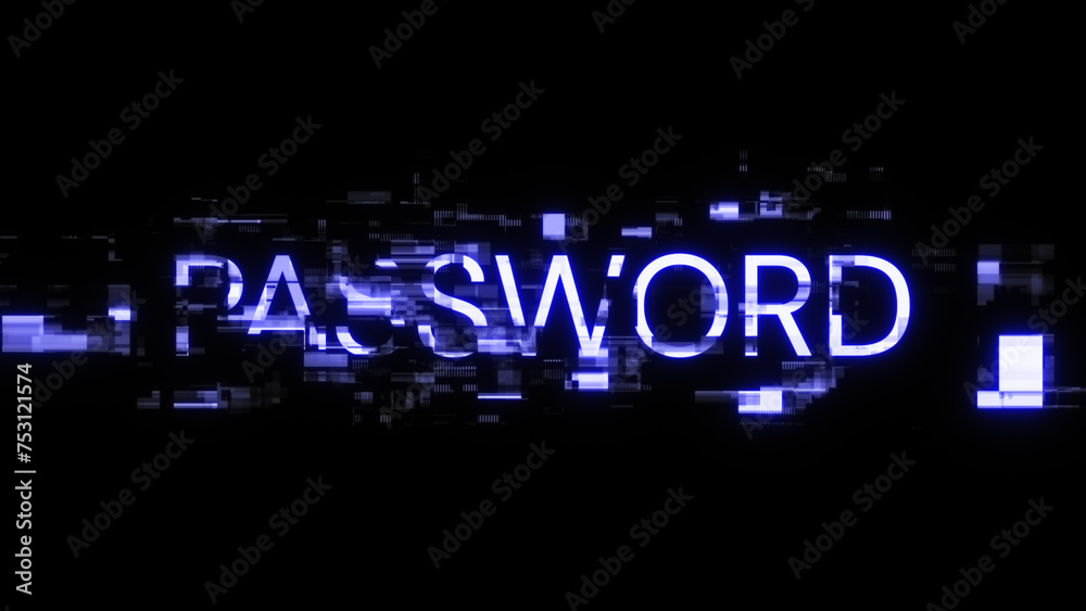 3D rendering password text with screen effects of technological glitches