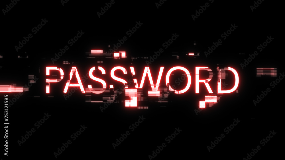 3D rendering password text with screen effects of technological glitches 3D rendering password text with screen effects of technological glitches