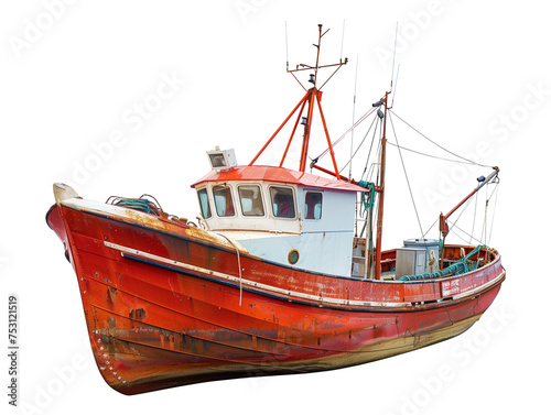Fishing boat isolated on transparent or white background, png